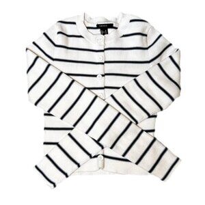 Forever 21 Striped Ribbed Button Sweater White and blue Size M